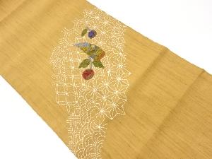 リサイクル　紗紬紙布刺し子相良刺繍竹の子に実・古典柄模様袋帯